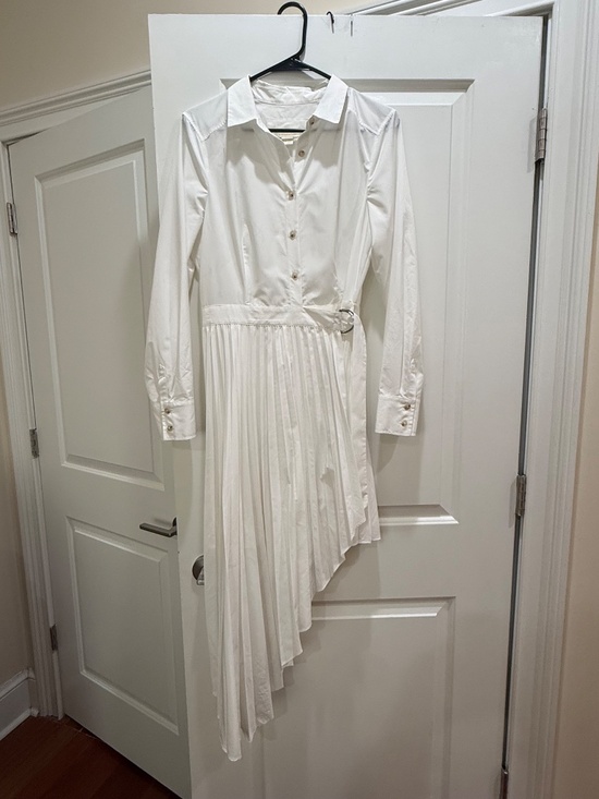 Maeve Dresses & Skirts - Anthropologie Maeve White Pleated Poplin Stretch Long Sleeves Dress Size 10